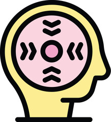 Poster - This vector illustration depicts a side view of a human head with arrows pointing in different directions, symbolizing brain activity, thought processes, and decision making