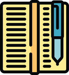 Poster - Blue pen is marking a place in an open notebook with lined cream pages