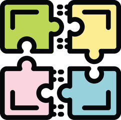 Poster - Four puzzle pieces are connecting together joining to find a solution