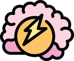Poster - Simple colorful icon of a human brain charging with a lightning bolt symbolizing brainstorming