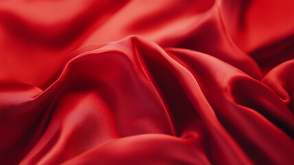 Poster - Flowing red silk fabric drapes elegantly in soft light, creating a luxurious and vibrant effect