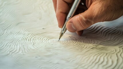 Wall Mural - a close-up of a hand creating repetitive patterns on paper with a fine-tip pen