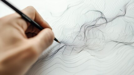 Wall Mural - a close-up of a hand drawing a continuous line illustration on a minimalist background