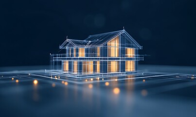 Poster - A digital representation of a modern house with glowing elements, showcasing an innovative design and architectural visualization.
