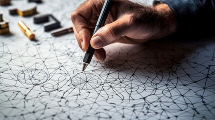 Wall Mural - a hand drawing geometric patterns on a large sheet of paper, emphasizing precision