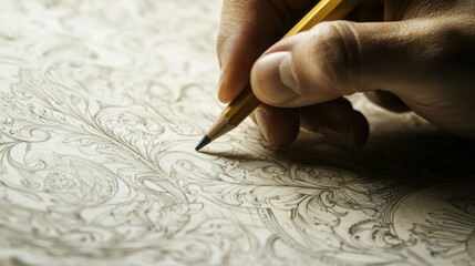 Wall Mural - a hand drawing intricate designs with a pencil on a textured paper, highlighting creativity