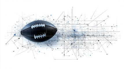 Poster - black football surrounded by abstract geometric lines and shapes, symbolizing motion and technology. design conveys energy and innovation in sports