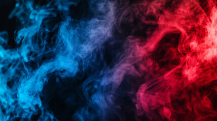 Poster - Colorful swirling smoke creates dynamic patterns in blue and red on a dark background