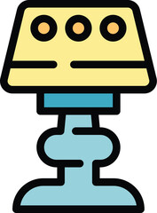 Poster - Modern table lamp with a unique base is standing on the floor, its three bulbs providing light to a room