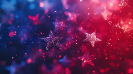Poster - Colorful sparkling stars in a vibrant red and blue cosmic background during a festive celebration