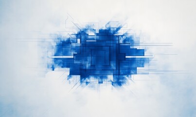Fototapete - Abstract blue graphic design featuring geometric shapes and lines on a light background, conveying a modern and digital aesthetic.