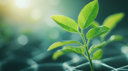 Poster - Young green plant growing with sunlight and bokeh background for environmental themes