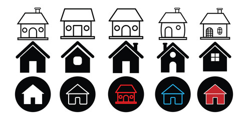 Poster - Collection home icons. House symbol. Set of real estate objects and houses black icons isolated on white background. Vector illustration.
