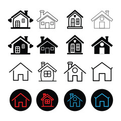 Poster - Collection home icons. House symbol. Set of real estate objects and houses black icons isolated on white background. Vector illustration.