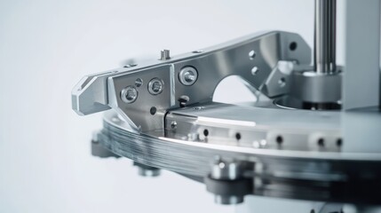 Poster - Precision Engineering: Close-up of intricate metallic mechanism, showcasing complex gears and precise engineering. Highlighting the details of advanced technology 