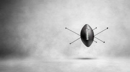 Poster - football in motion with arrows indicating direction, set against minimalist gray background. dynamic composition evokes energy and excitement
