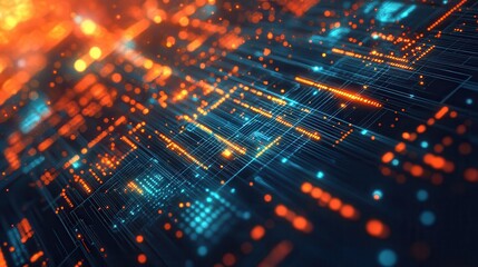 Poster - Abstract Digital Network with Blue and Orange Lights
