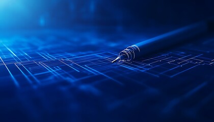 Poster - A close-up view of a sleek pen on a glowing blue digital surface, representing technology and innovation in writing and design.