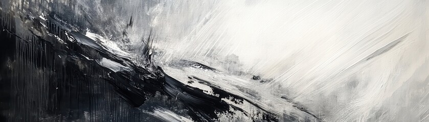 Poster - Abstract black and white paint strokes on canvas
