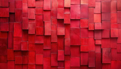 Poster - Red Wooden Blocks Arranged in a Wall Pattern