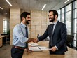 © Rafli - in an office during the day two people are shaking hands after they started working together in business