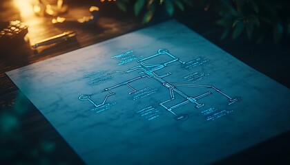 Poster - A glowing geometric design illuminates a stone surface, surrounded by nature, creating a mystical and serene atmosphere.