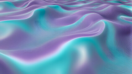Wall Mural - A holographic liquid forming smooth curved waves that change from turquoise to lavender, Ai Generated