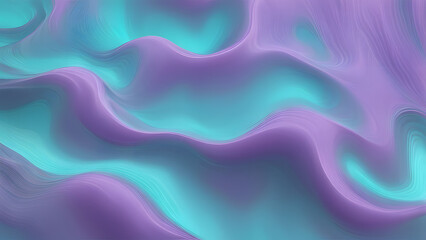 Wall Mural - A holographic liquid forming smooth curved waves that change from turquoise to lavender, Ai Generated