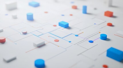 Poster - Abstract Network: A minimalist, geometric design featuring interconnected lines and vibrant shapes, representing the interconnectedness of data and technology. 