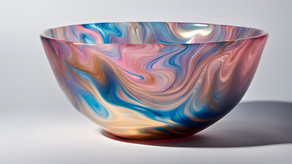 Wall Mural - A mesmerizing blend of iridescent pink blue and gold liquid swirling in a translucent glass bowl, Ai Generated