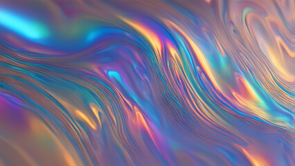 Wall Mural - A shimmering holographic liquid cascade falling over a metallic surface creating a colorful ripple, Ai Generated