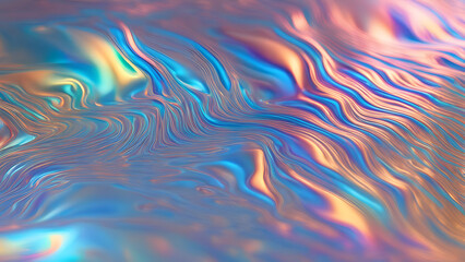 Wall Mural - A shimmering holographic liquid cascade falling over a metallic surface creating a colorful ripple, Ai Generated