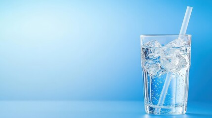 Wall Mural - ice water with straw, refreshing summer drink for thirst quenching