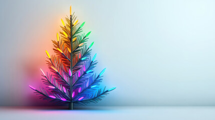 Christmas Elements, Futuristic Christmas tree with colorful lights and sleek metallic branches, creating vibrant holiday atmosphere