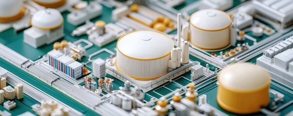 Poster - A detailed close-up of a circuit board featuring various components, including cylinders and connectors, illustrating technology and innovation.