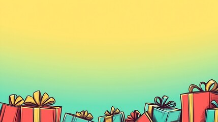 Poster - Colorful Gift Boxes with Yellow and Teal Background for Festive Celebrations and Holiday Events : Generative AI