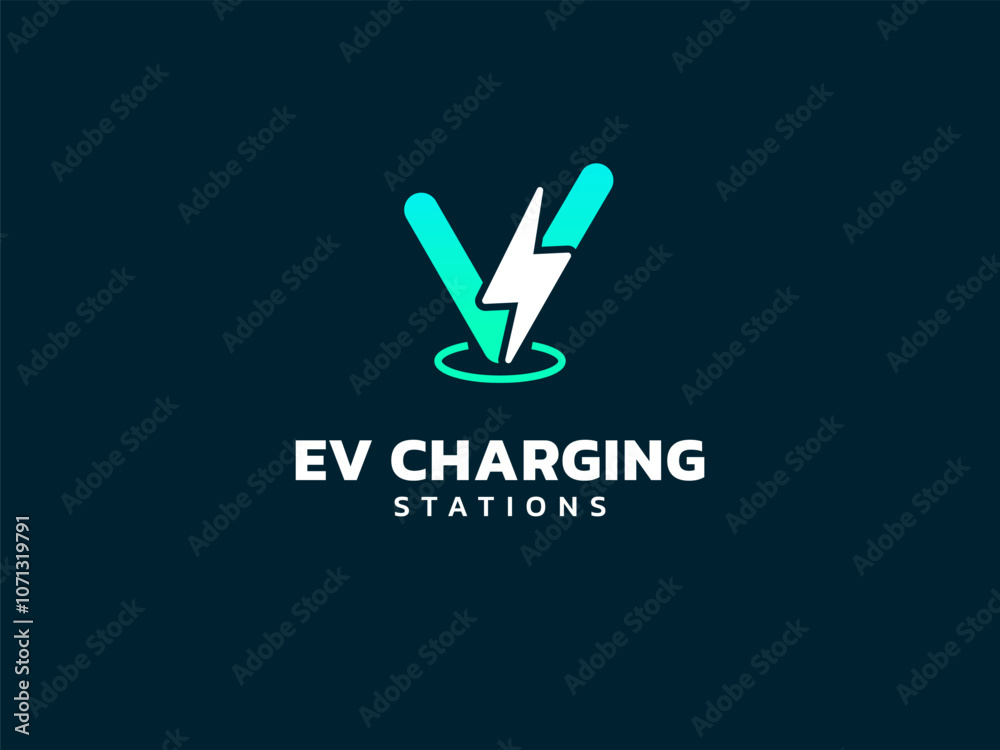 Electric vehicle charging with letter V Volt Checkpoint location ...