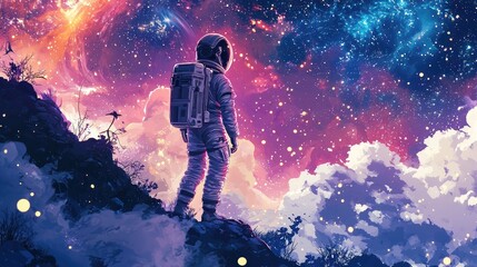 Wall Mural - astronaut gazing at a starry sky.