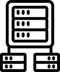 Poster - Server rack connecting to two databases, symbolizing data center infrastructure management and network connectivity