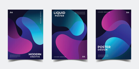 Poster - Abstract trendy fluid wavy gradient collection. colorful dynamic flowing fluid shape. for business cover or poster template and wallpaper design