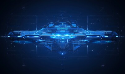 Fototapete - A futuristic digital design featuring vibrant blue hues and dynamic geometric patterns, conveying a sense of technology and innovation.