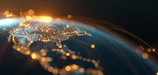 Leinwandbilder - A detailed close-up of a glowing globe, showcasing a network of lights representing human connections and technology's impact on the world.