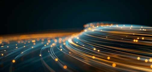 Poster - Abstract motion lines with glowing particles on a dark background, representing technology and innovation.