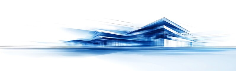 Poster - A sleek, abstract representation of a modern building in blue tones, emphasizing artistic design and architectural innovation.