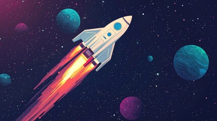 Wall Mural - rocket flying through space.
