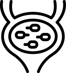 Poster - Simple black and white line art icon representing sperm cells inside a bladder, symbolizing male reproductive health