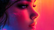 © chekart - The female face is depicted in a colorful abstract style. This image reflects the idea of beauty, cyberspace and technology. The concept of a postcard for March 8th. Modern cyborg woman
