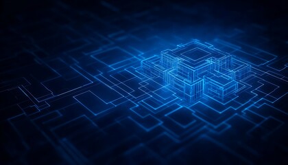 Aufkleber - A futuristic blue digital landscape with glowing lines and patterns, representing advanced technology and interconnected data.