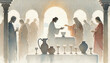 © Faith Stock - Wedding at Cana (John 2:1–11), showing Jesus turning water into wine. Digital painting.