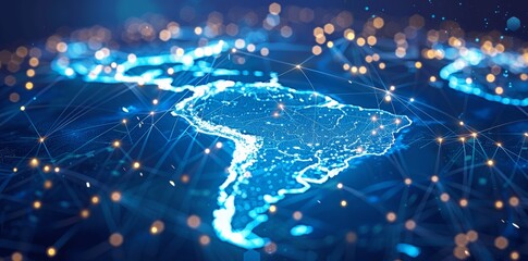 Poster - Digital Network Map of Americas, Global Connectivity and Data Transfer Technology